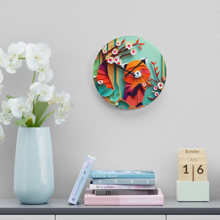 A Playful Red Panda Acrylic Wall Clock, Round and Square