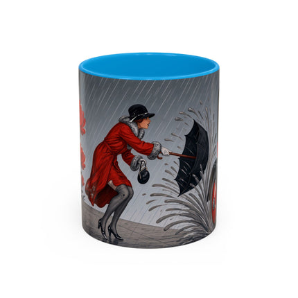 ☔🌹 The Scarlet Rainstorm Promenade Colorful Mug – Art Deco Motoring Elegance