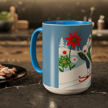 🎿❄️ The Winter Garden Skier Colorful Mug – Whimsical Holiday Fantasy