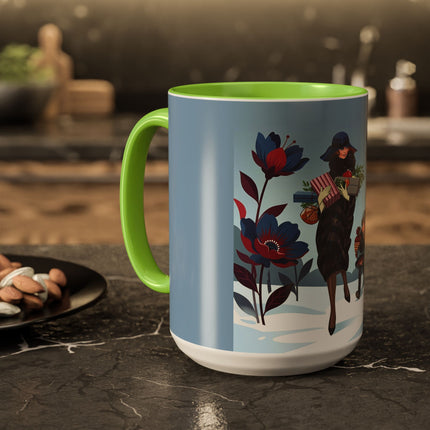🎁🌺 The Christmas Gift Garden Stroll Colorful Mug – Art Deco Holiday Fantasy