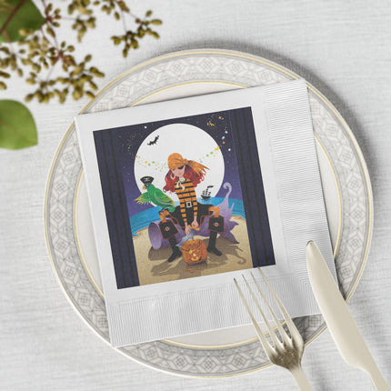 Moonlit Pirate Halloween White Coined Napkins