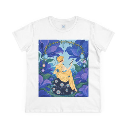 🪞🌺 The Enchanted Garden Mirror Cotton Tee – Art Deco Fashion Whimsy
