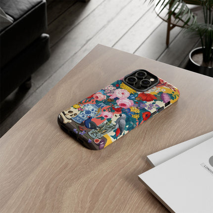 Floral Vanitas Phone Case – Parrot & Porcelain Splendor