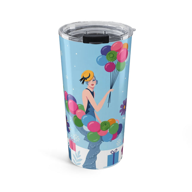 🎈🌸 The Christmas Balloon Garden Tumbler – Art Deco Holiday Whimsy