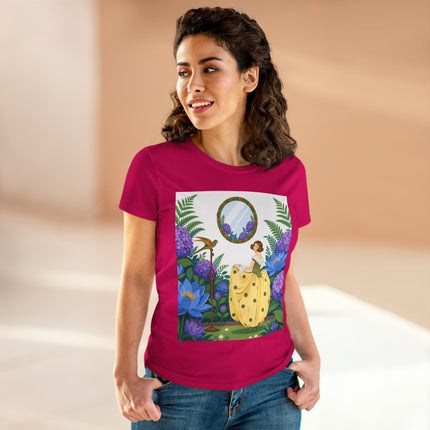 🦜🪷 The Parrot Garden Reflection Cotton Tee – Art Deco Fashion Whimsy