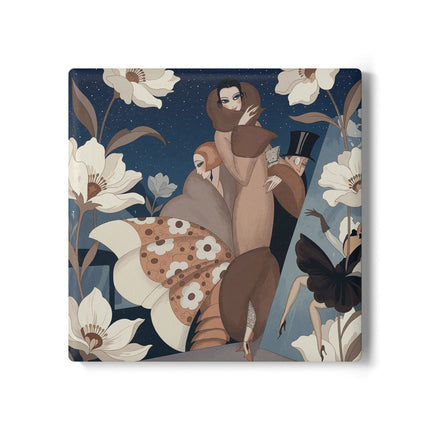🌙🌸 The Midnight Magnolia Masquerade Ceramic Tile – Art Deco Evening Elegance