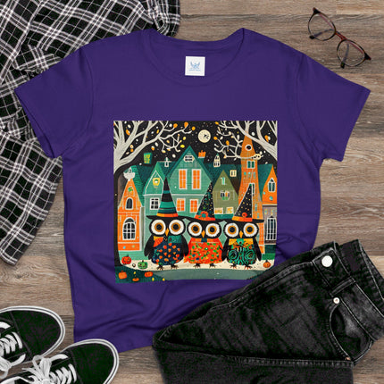 Night of the Trick-or-Treating Owlets Women's Midweight Cotton Tee