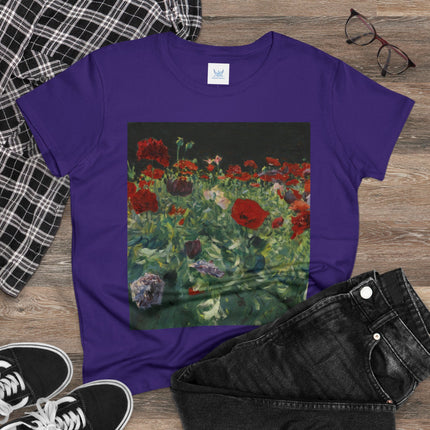 Poppies (A Study of Poppies for Carnation, Lily, Lily, Rose) by John Singer Sargent Women's Midweight Cotton Tee