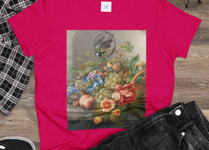 Still Life With Flowers, Fruit, A Great Tit And A Mouse by Herman Henstenburgh Women's Midweight Cotton Tee