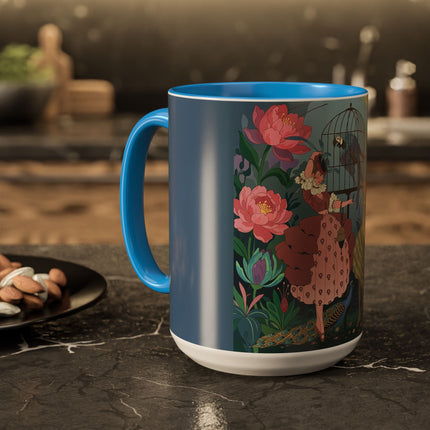 The Ladies And The Enchanted Macaw Colorful Mugs – Art Deco Botanical Elegance