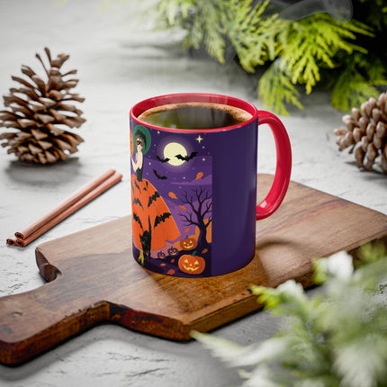 🎃🌕 The Pumpkin Moon Enchantress Colorful Mug – Elegant Halloween Masquerade
