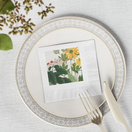 Clerodendrum & Rudbeckia Flower by Tanigami Kônan White Coined Napkins