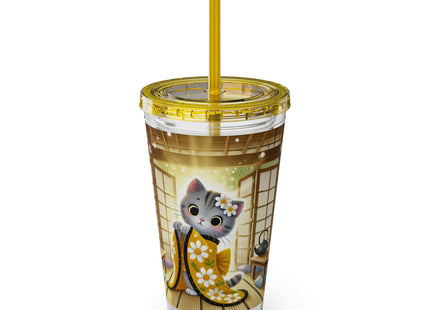 Playful Kitten in the Tea Room Sunsplash Tumbler with Straw, 16oz