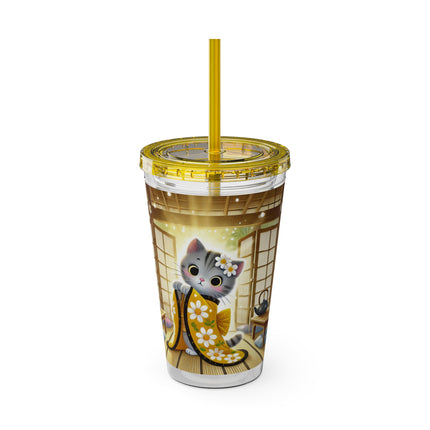 Playful Kitten in the Tea Room Sunsplash Tumbler with Straw, 16oz