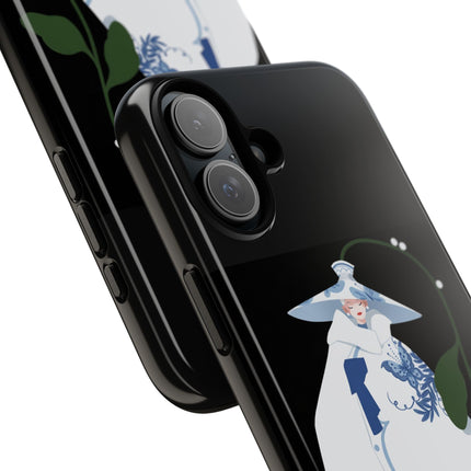 Blue & White Porcelain Geisha Phone Case – Elegant Mystery & Floral Grace