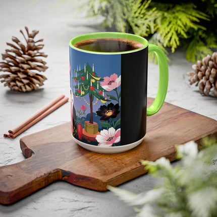 🌹🎄 The Lady Of The Candlelit Rose Tree Colorful Mug – Art Deco Christmas Garden