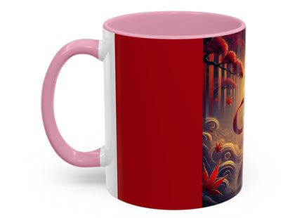 Regal Crimson Crane in the Autumn Mist Colorful Mugs (11oz, 15oz)