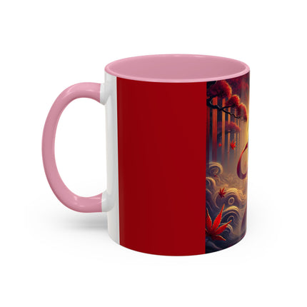 Regal Crimson Crane in the Autumn Mist Colorful Mugs (11oz, 15oz)