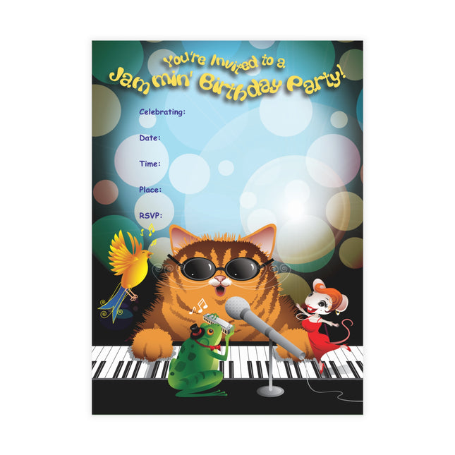 Jazz Cat Party Invitation! Bundles of 10, 30, 50 Pieces Available (envelopes included)