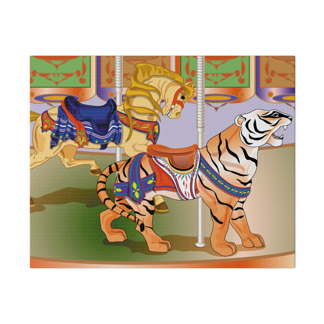 Carousel Splendor – Golden Horse and Tiger on a Whimsical Ride