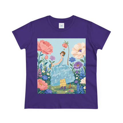 🌸🩵 The Blue Ruffle Garden Cotton Tee – Art Deco Floral Whimsy