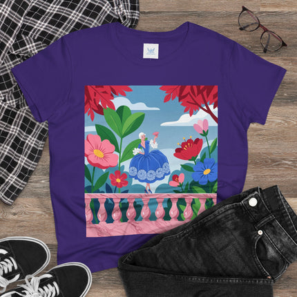 🌸💙 The Lady Of The Flower Terrace Cotton Tee – Colorful Art Deco Garden Elegance