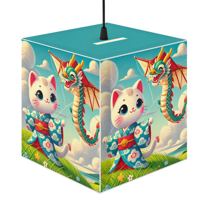 🪁🐉 Geisha Kitten and the Dragon Kite Light Cube Lamp – Joyful Flight & Dragon Spirit