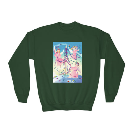 Angelic Revelry Youth Crewneck Sweatshirt – Celestial Joy & Whimsical Wonder