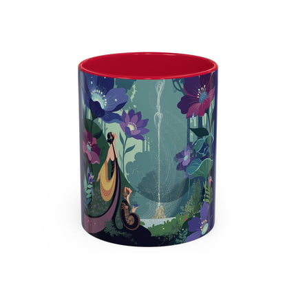 The Lady Of The Moonlit Fountain Colorful Mugs – Art Deco Botanical Serenity