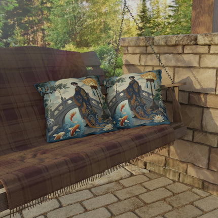 Moonlit Bridge Gentleman Outdoor Pillows – Imperial Serenity & Moonlit Harmony