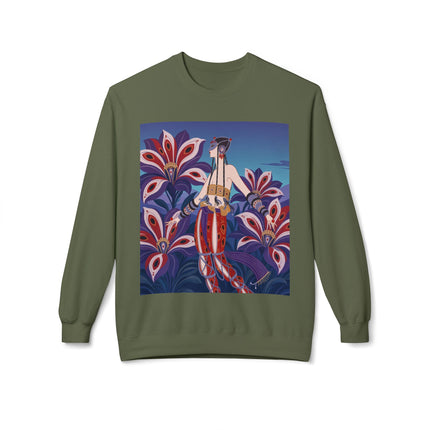 🎭🌺 The Enchanted Peacock Blossom Dancer Midweight Crewneck Sweatshirt – Art Deco Floral Fantasy