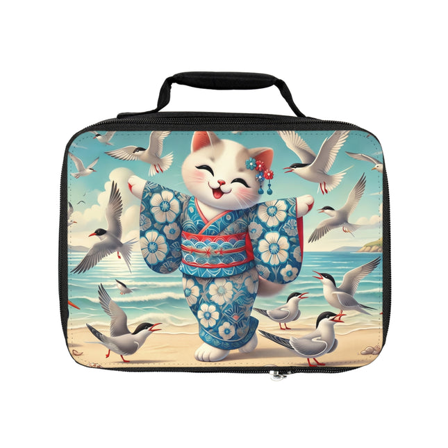Geisha Kitten by the Seaside Lunch Bag – Coastal Whimsy & Serene Grace