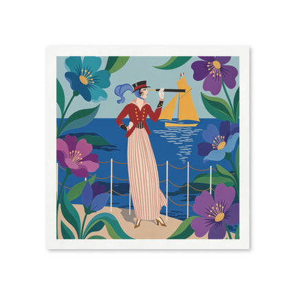 🌊🔭 The Lady Of The Seaside Lookout Napkins – Art Deco Nautical Adventure