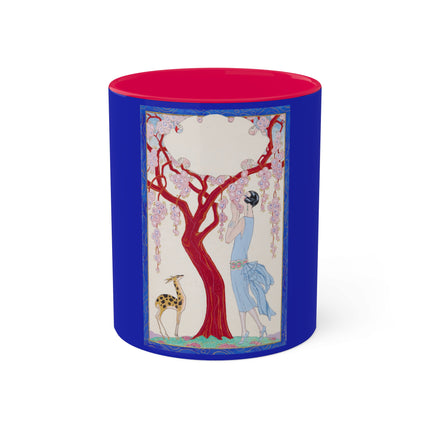 Woman, Fawn, and Red Tree by George Barbier Colorful Mugs, 11oz