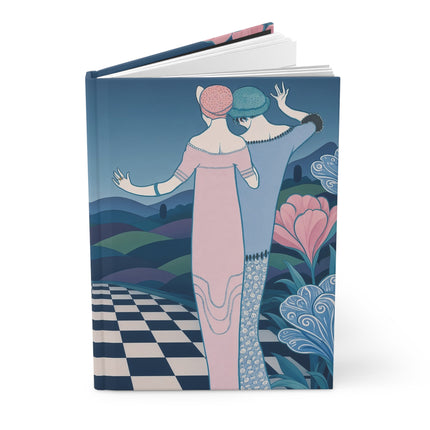 🌸💙 The Enchanted Checkered Garden Hardcover Journal – Art Deco Fashion Whimsy