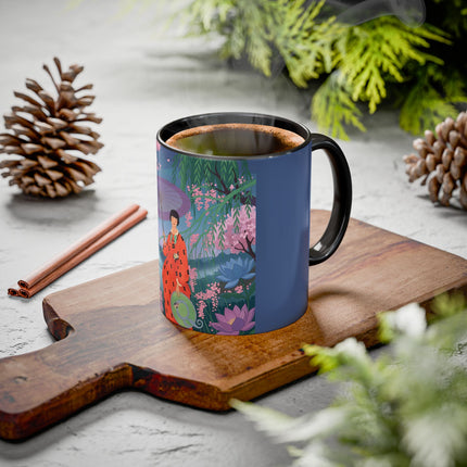 The Lady Of The Cherry Blossoms Colorful Mugs – Art Deco Spring Elegance