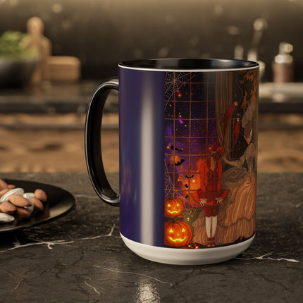 🌙🎃 The Moonlit Parlor Masquerade Colorful Mug – Elegant Halloween Romance