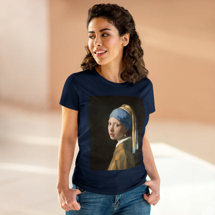 Girl with a Pearl Earring by Johannes Vermeer Women's Midweight Cotton Tee
