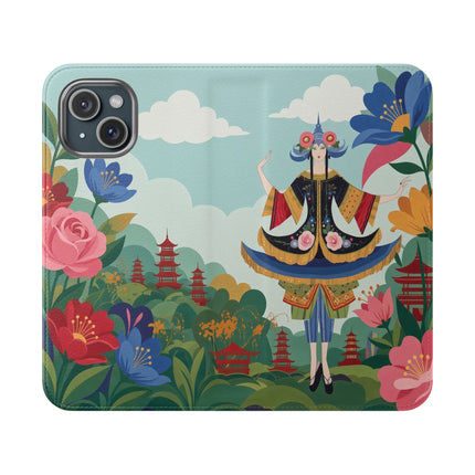 🌸🏯 The Lady Of The Pagoda Garden Flip Case – Art Deco Floral Fantasy
