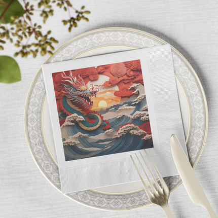 Emergence of the Dragon White Coined Napkins