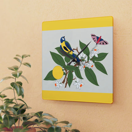 Blue Tit & Butterfly Acrylic Wall Clock