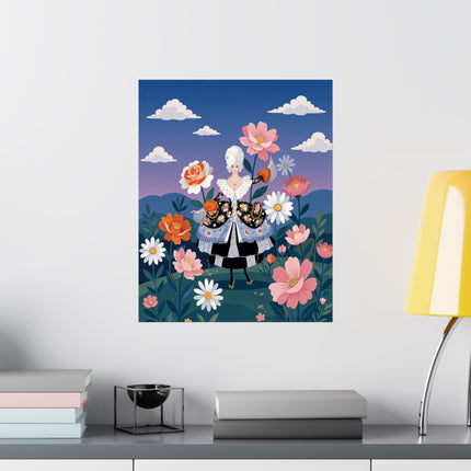 🌸👑 The Lady Of The Grand Flower Promenade Matte Vertical Poster – Art Deco Floral Elegance