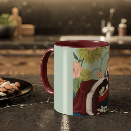 The Lady Of The Scarlet Chaise Colorful Mugs – Art Deco Romantic Elegance