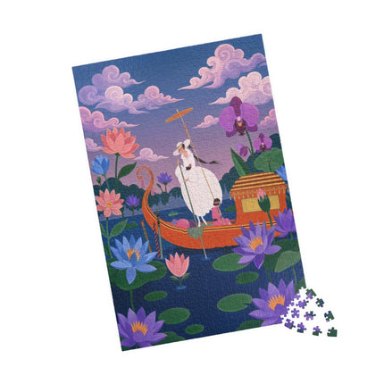 🪷🛶 The Lady Of The Lotus Lake Puzzle – Art Deco Garden Voyage