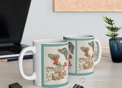 Blue Butterflies and Pomegranate by Maria Sibylla Merian Ceramic Mug 11oz