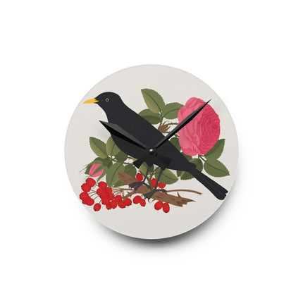 Blackbird & Rose Acrylic Wall Clock