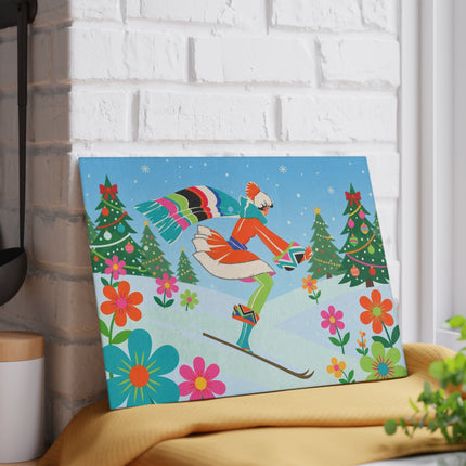 🎿❄️ The Christmas Ski Jumper Glass Cutting Board – Colorful Winter Holiday Fantasy