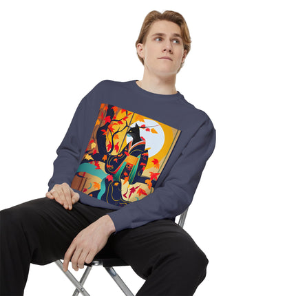 Black Cat in Kimono Unisex Garment-Dyed Sweatshirt