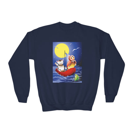 Embarking on a Moonlit Journey Youth Crewneck Sweatshirt – Whimsical Ocean Adventure