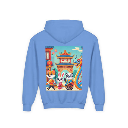 Lantern Street Dragon Parade Youth Hooded Sweatshirt – Festive Lights & Storybook Magic